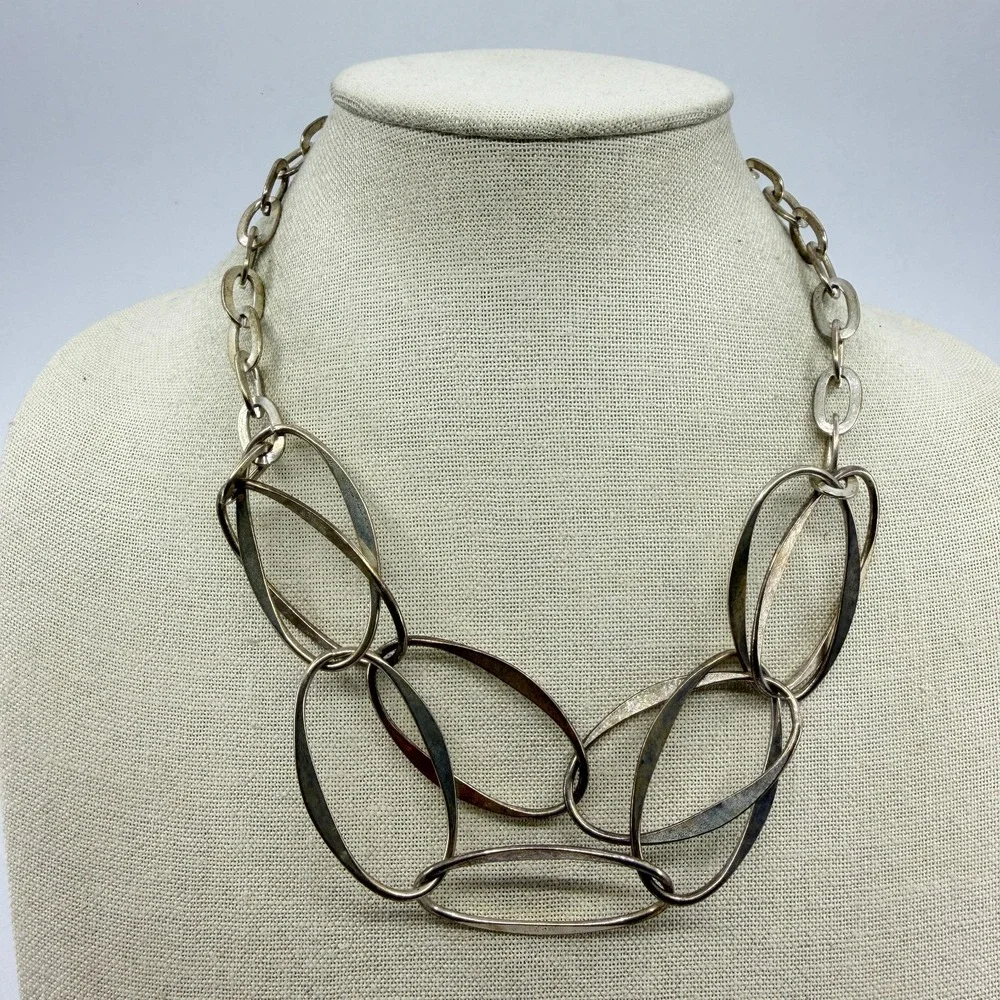 Premier Designs Chunky Statement Link Necklace Silver Tone Architectural BohoPre